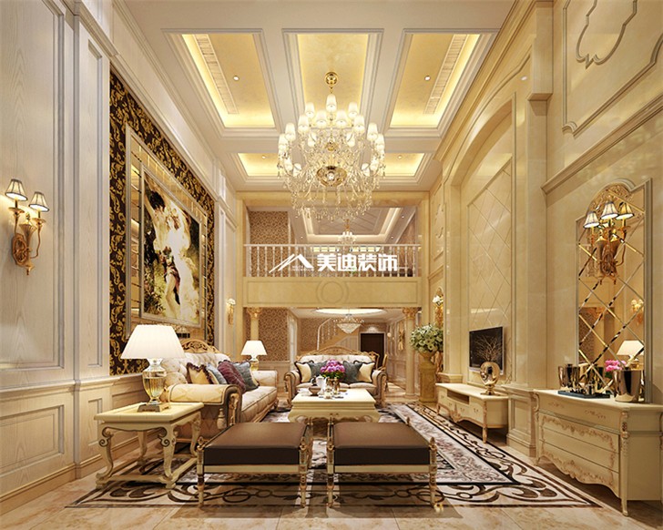 長沙香樟景苑300㎡歐式案例-客廳