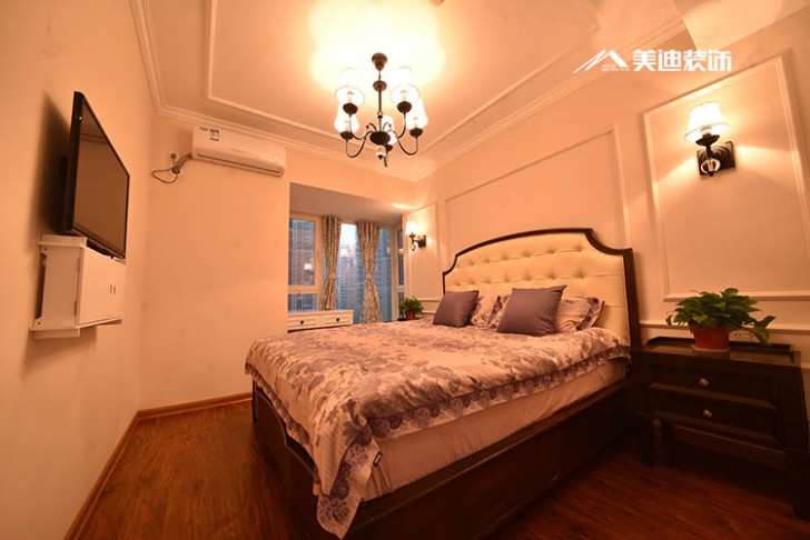 北辰三角洲美式風(fēng)格100平米裝修案例-臥室