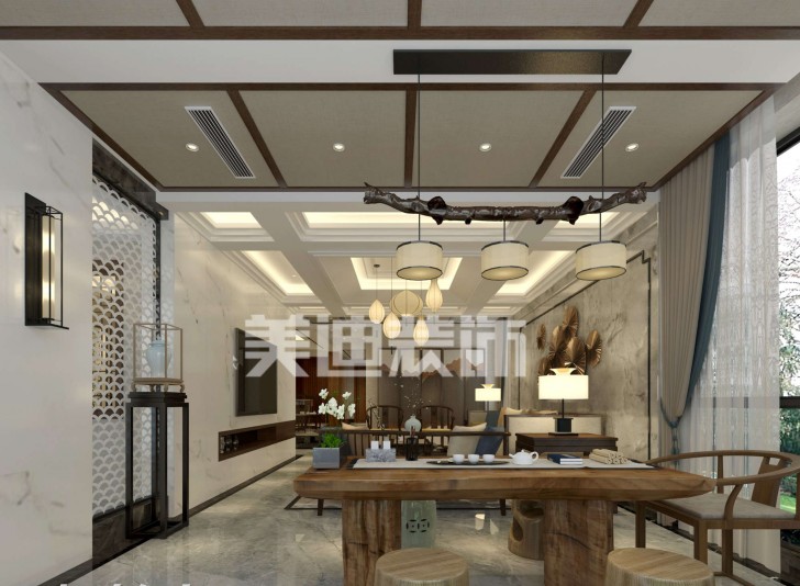 湘麓國際別墅新中式裝修效果圖-書房