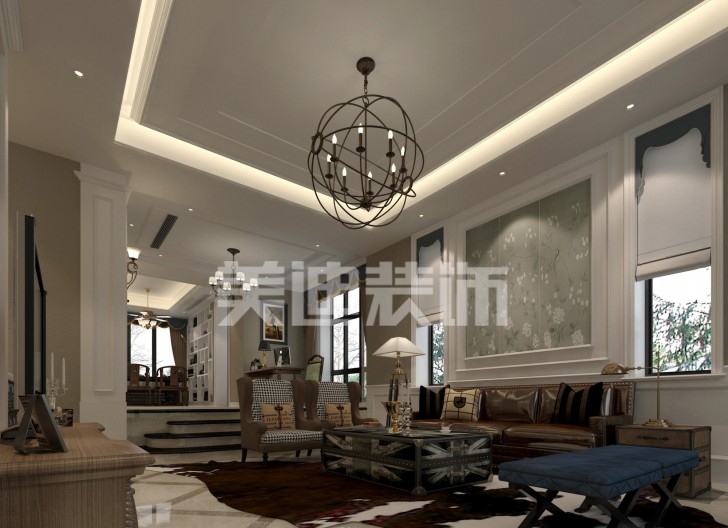 龍灣國際美式裝修效果圖—客廳