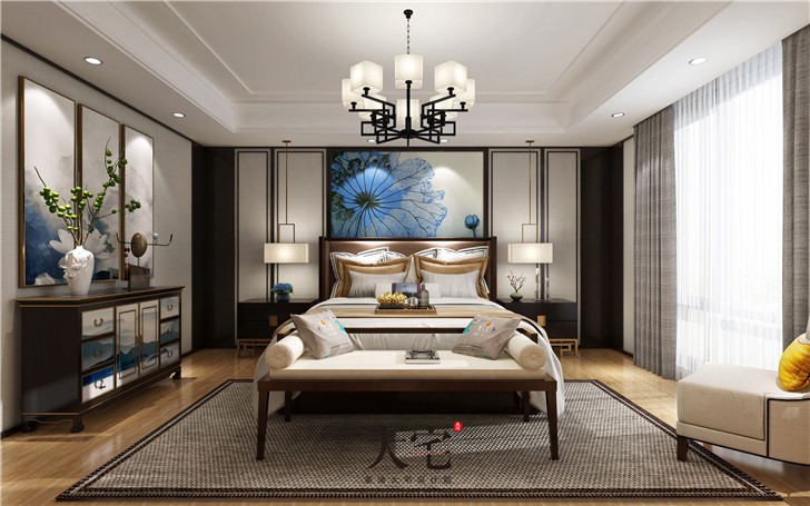 天麓尚層250平別墅東方雅韻風裝修案例圖—臥室