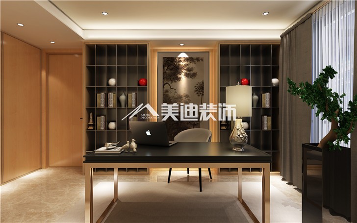 保利國際廣場180平港式風裝修案例圖—書房