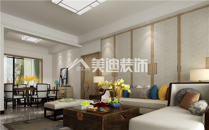 華潤橡樹灣新中式案例裝修圖—客餐廳