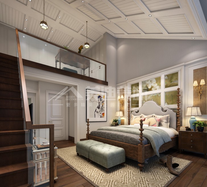 龍湖湘風原著300平簡歐裝修案例圖—主臥室