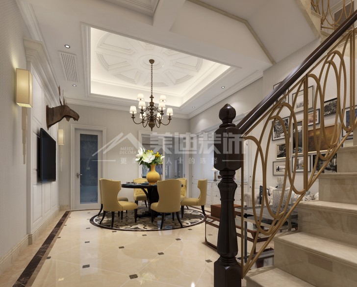 龍湖湘風原著300平簡歐裝修案例圖—餐廳