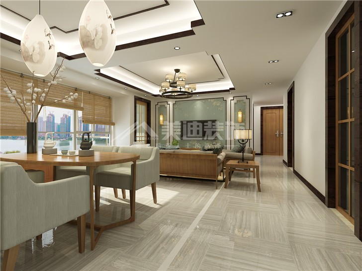 保利國(guó)際新中式風(fēng)裝修案例圖—客廳