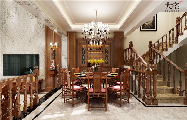 金地三千府347平新中式風裝修案例圖—餐廳