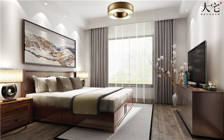 江山一號190平新中式風裝修案例圖—臥室