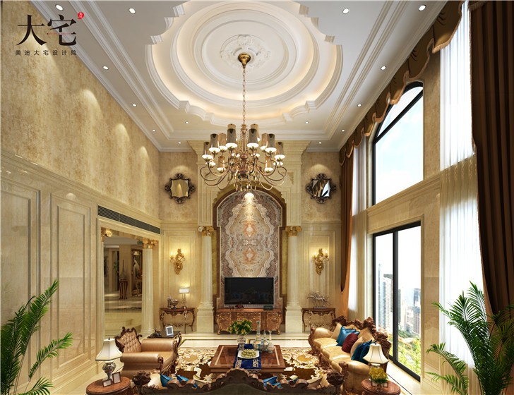 金地三千府402平歐式風裝修案例圖—客廳 