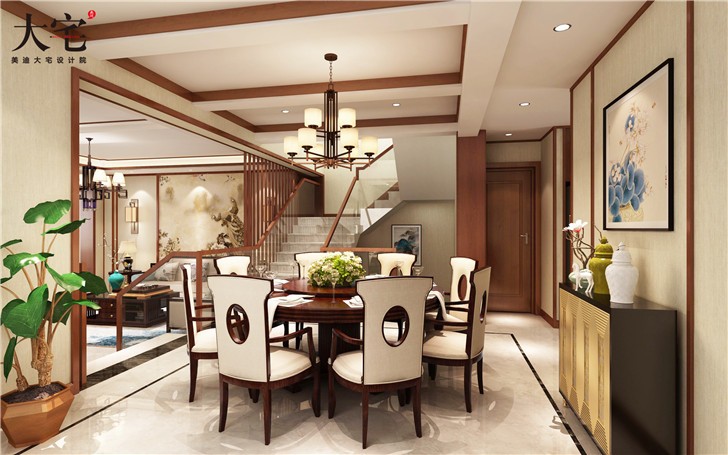 麓山別墅306平新中式風裝修案例圖—餐廳