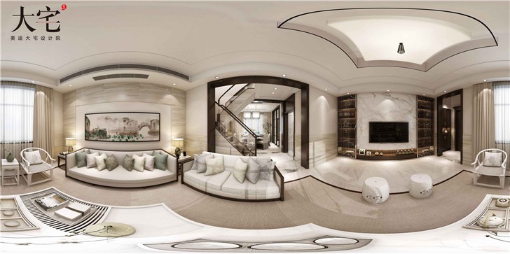 金地三千府347平新中式風裝修案例圖—客廳