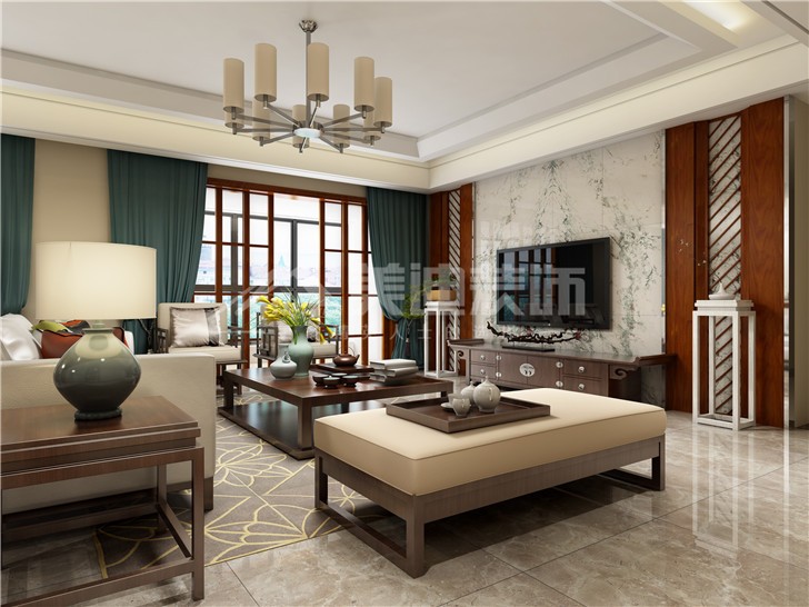 藏瓏320平簡歐風裝修案例圖—客廳