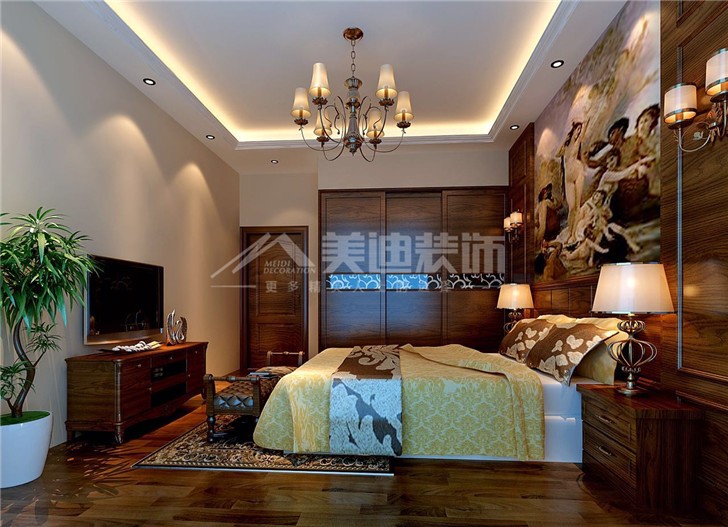 怡海星城200平美式風裝修案例圖—臥室