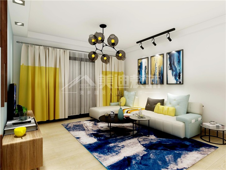 中航山水藍天120平簡約風裝修案例圖—客廳