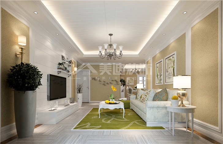 鈺龍天下91平簡歐風裝修案例圖—客廳