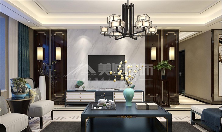 恒基凱旋門142平中式風裝修案例圖—客廳