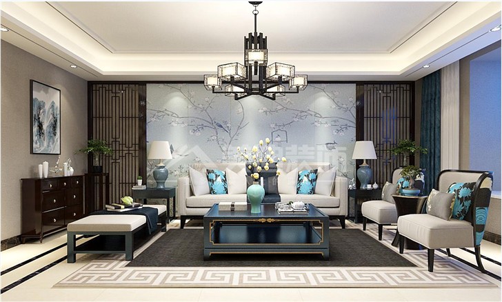 恒基凱旋門142平中式風裝修案例圖—客廳