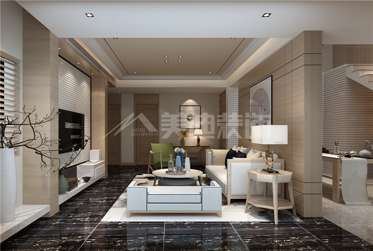 艾美瀟湘170平新中式風裝修案例圖—客廳