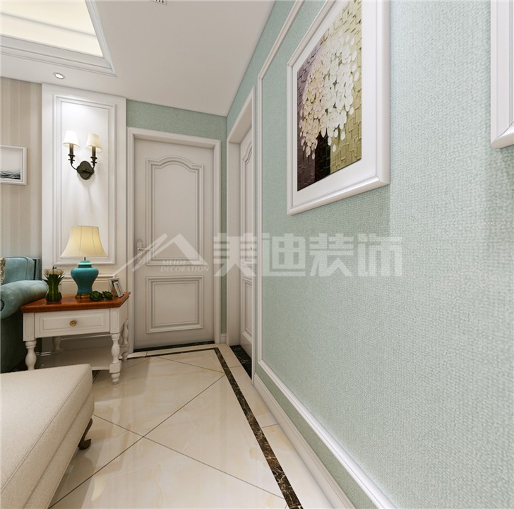 世貿鉑翠灣133平簡歐風裝修案例圖—客廳