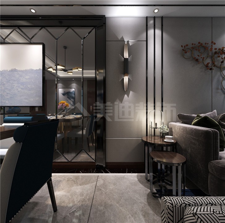 北辰三角洲135平后現代風裝修案例圖—客廳