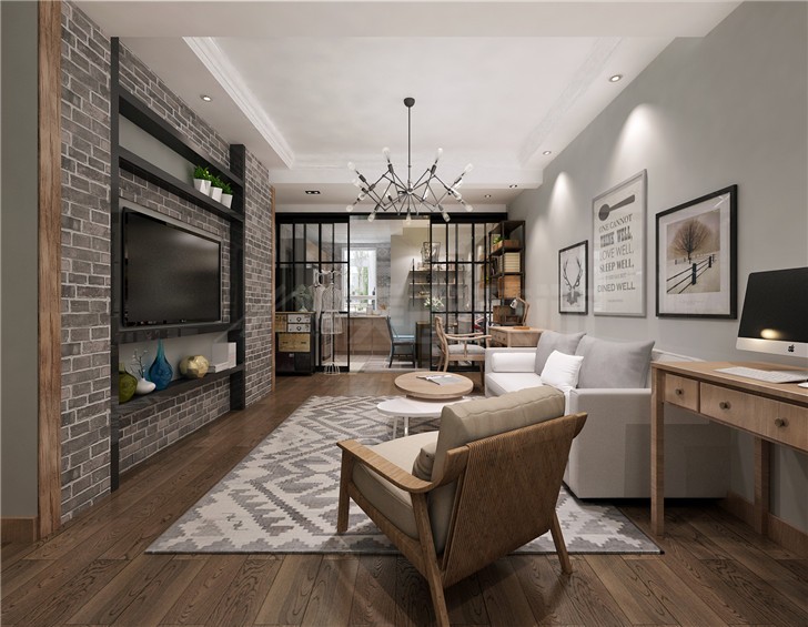 中房瑞致國際88平工業風裝修案例圖—客廳