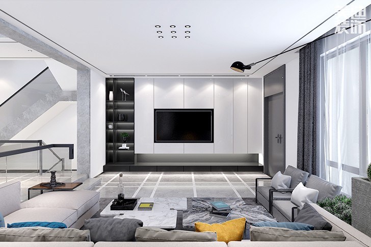 萬境水岸280平米混搭新中式裝修效果圖--客廳