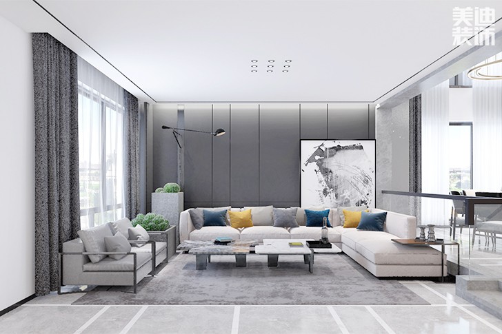 萬境水岸280平米混搭新中式裝修效果圖--客廳