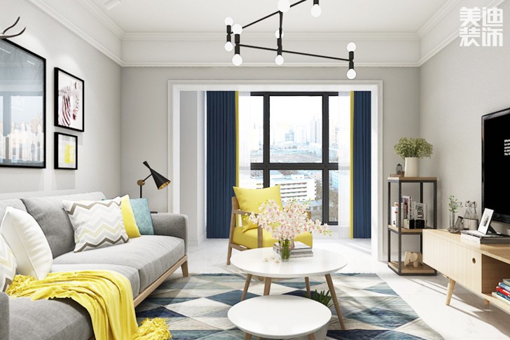 東部美的城107平方米北歐風效果圖--客廳