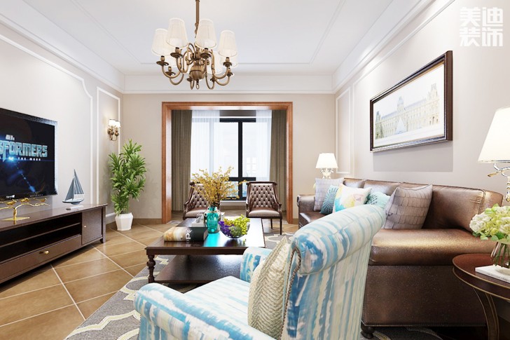 富基世紀公園香樟園135平米小美風格--客廳