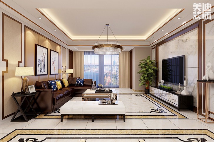 湘江一號180平米后現代風格實景圖-客廳