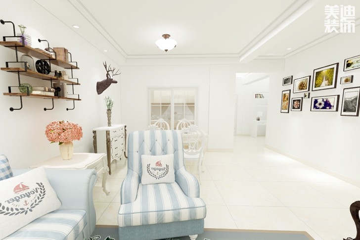 駿景豪庭120平米地中海風格裝修效果圖--客廳