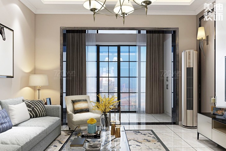 湘江富力城120平米歐式風(fēng)格裝修效果圖--客廳