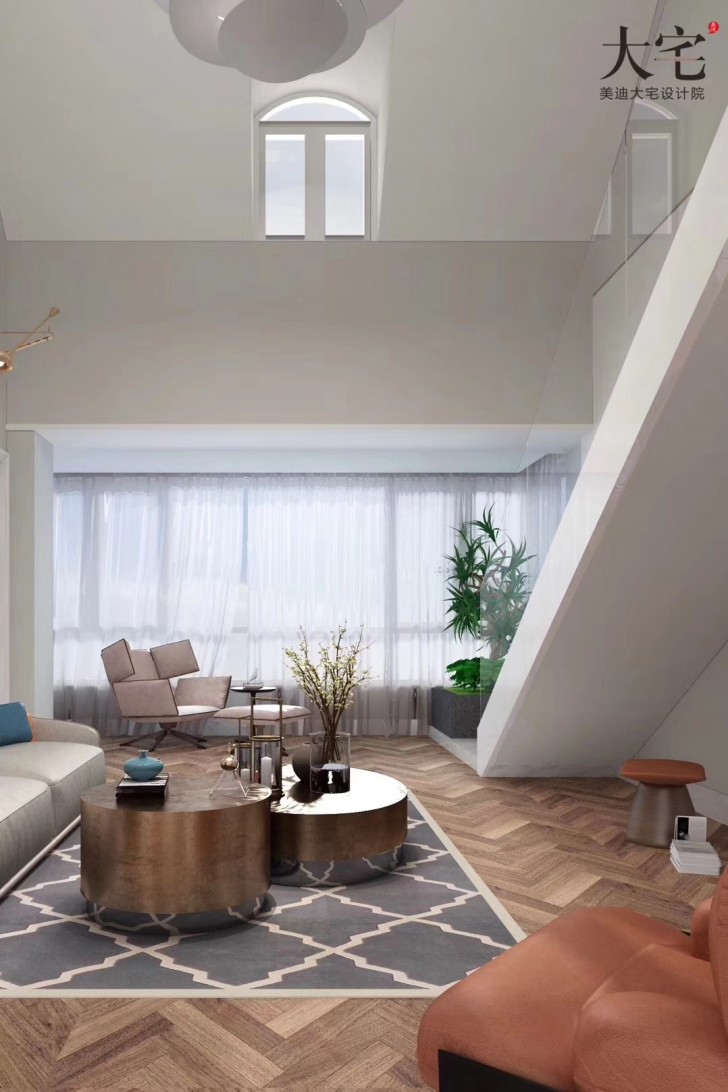 萬境園180平復式現代簡約風格裝修案例實拍圖-客廳