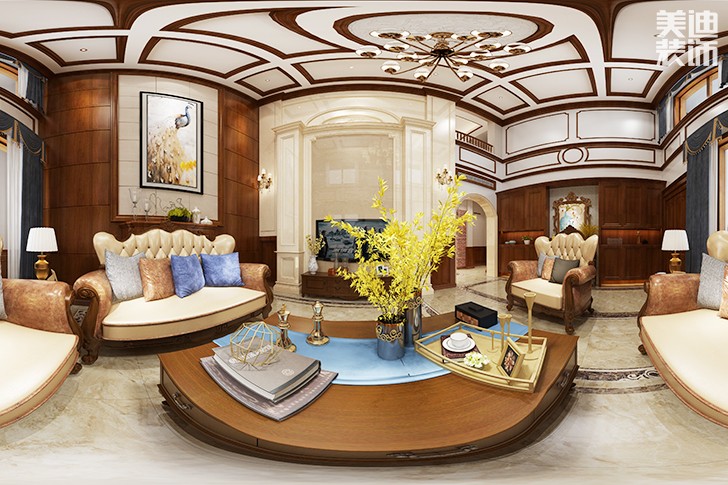 加州小鎮(zhèn)325平美式風(fēng)格裝修案例圖--客廳