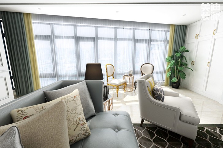 天祥水晶灣160平米輕奢美式風格裝修效果圖--客廳