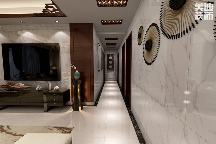 金地自在城120平米新中式風格裝修效果圖--過道