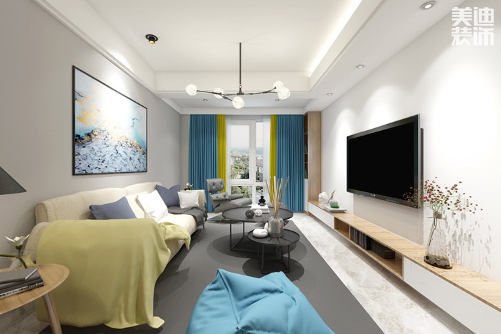 新城國際花都93平米北歐風格裝修效果圖--客廳