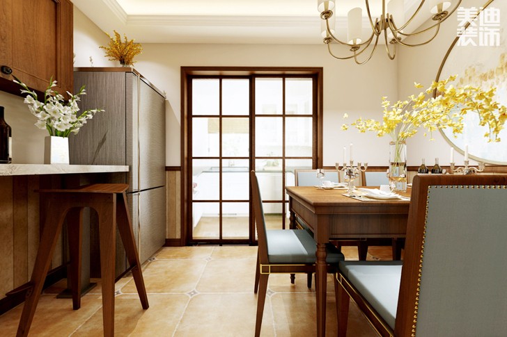 梅溪湖壹號(hào)98平米美式風(fēng)格裝修效果圖--餐廳