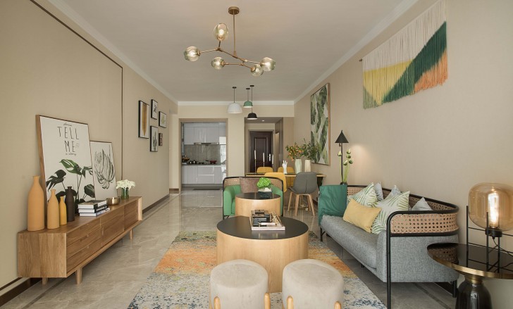 長沙西店樣板房美式風格裝修實景圖--客廳