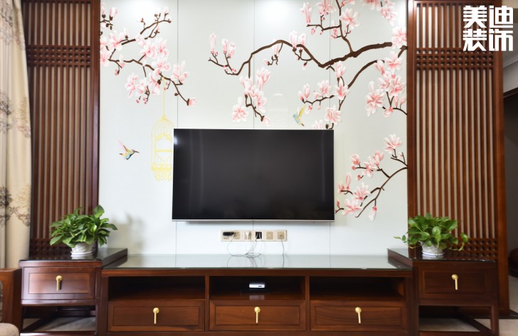 艾美瀟湘130平米中式風格裝修案例實拍圖--背景墻