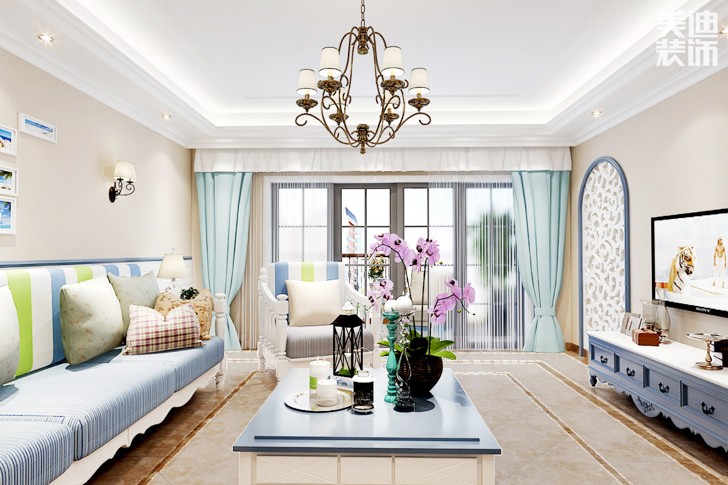 藏瓏200平米地中海風格裝修案例效果圖—客廳