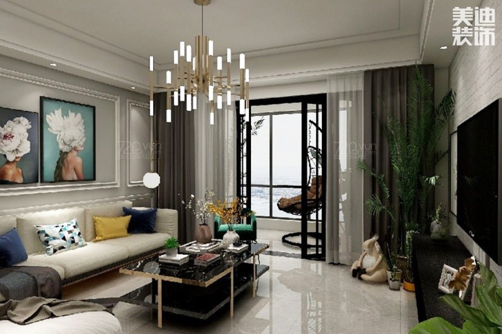 榮泰廣場134平米北歐風格裝修案例效果圖--客廳