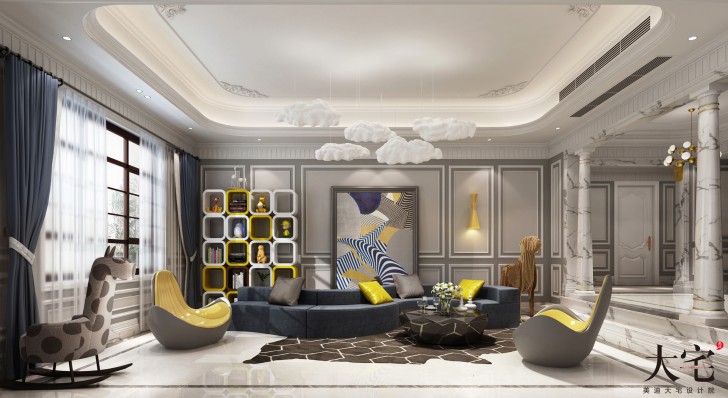 青竹園1000平米法式獨(dú)棟裝修案例效果圖--客廳