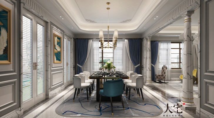 青竹園1000平米法式獨(dú)棟裝修案例效果圖--餐廳