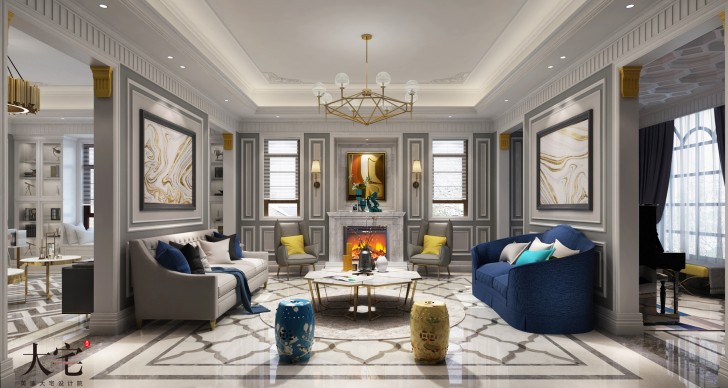 青竹園1000平米法式獨(dú)棟裝修案例效果圖--客廳