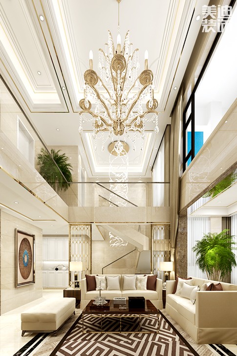 綠地之窗220平米港式風格風格裝修案例效果圖--客廳