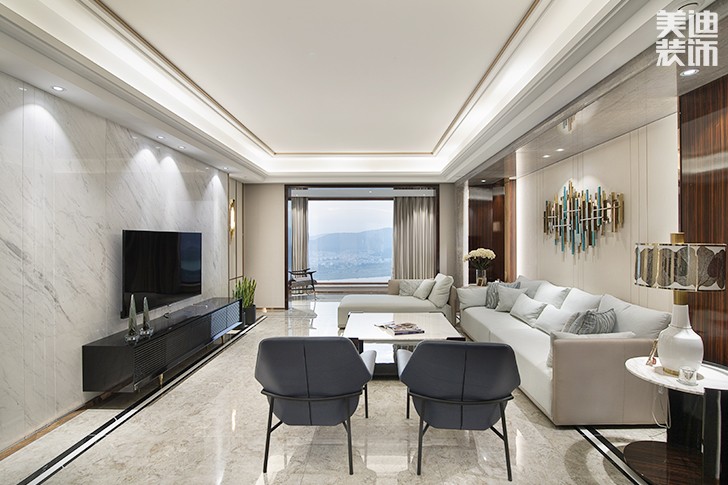 江山壹號232平米港式輕奢風裝修案例實拍圖--客廳