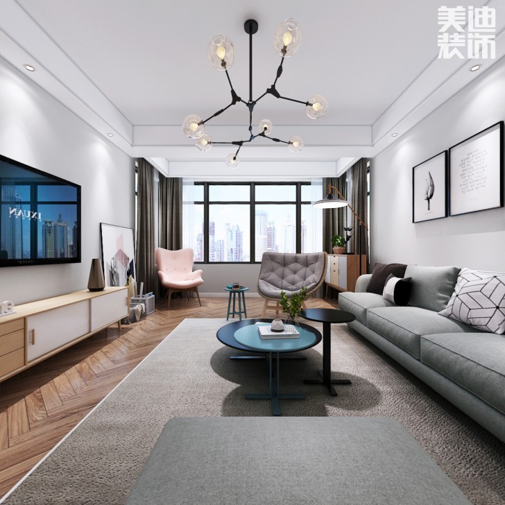 藍山雍景閣120平米北歐風格裝修案例效果圖--客廳