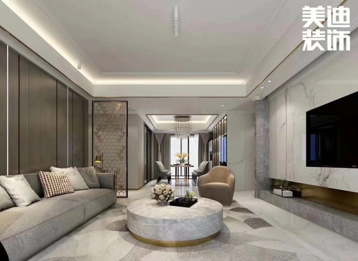 清溪川188平米現代輕奢風格裝修案例效果圖--客廳