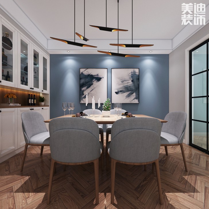 藍山雍景閣120平米北歐風格裝修案例效果圖--餐廳